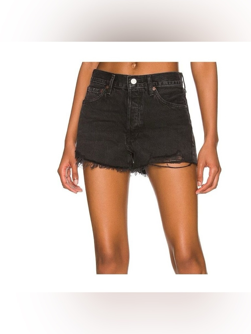 AGOLDE Parker Black Distressed Denim Shorts Organic Cotton Size 31 Raw Hem